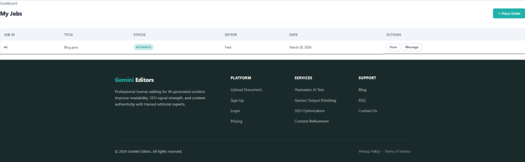 Account dashboard